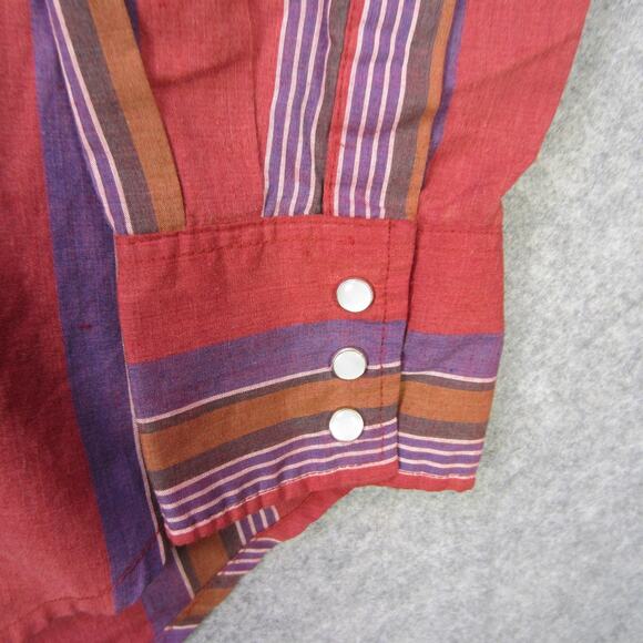 Vintage Open Trails Shirt Mens Medium Red Striped Western Pearl Snap Cowboy 90s - Picture 6 of 12